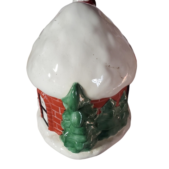 Vintage snowy brick house Christmas cookie jar - Picture 2 of 5